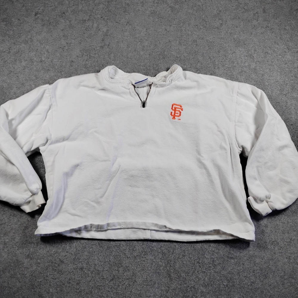 Vintage Logo Athletic San Francisco Giants MLB Crop 1/4 Zip Pullover White Large